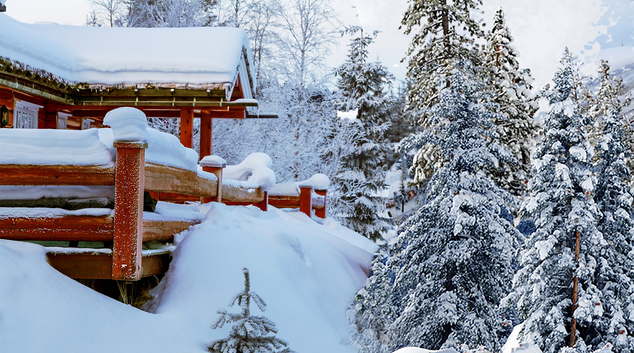 A snow covered lodge in Ely, Minnesota